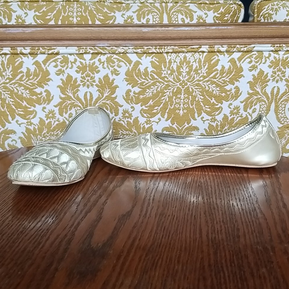 Embroidered Gold Flats